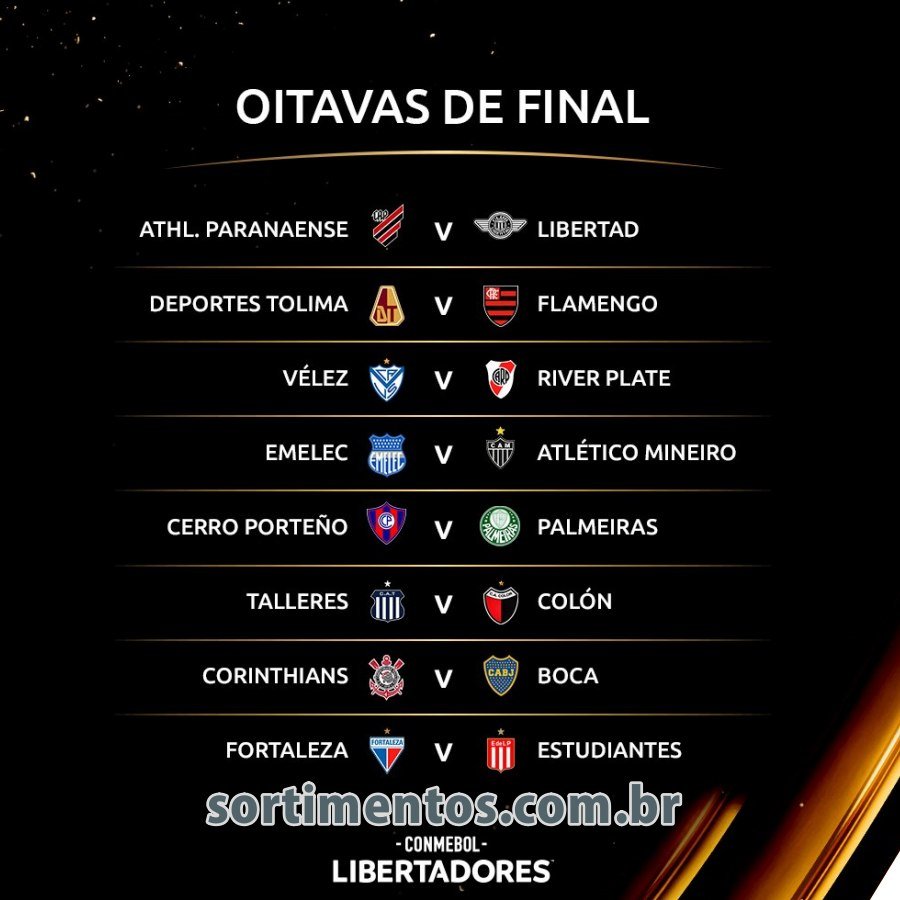 Sortimento Futebol - Tabela de Jogos das Oitavas de Final Copa Libertadores 2022