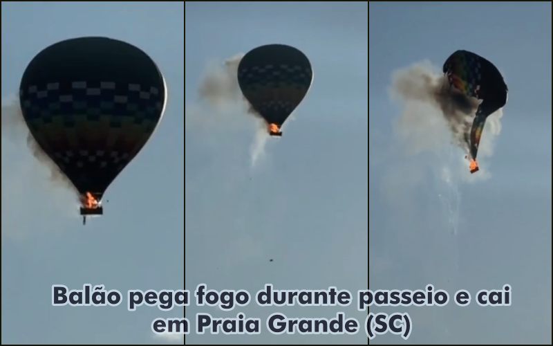 Balão pega fogo durante passeio e cai em Praia Grande (SC)