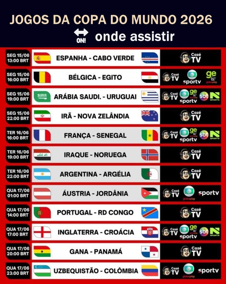 Onde assistir os jogos da Copa do Mundo Fifa 2026