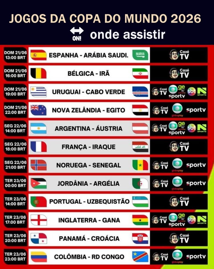 Onde assistir os jogos da Copa do Mundo Fifa 2026