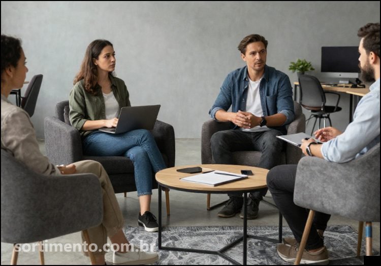 Pessoas Conversando no Ambiente de Trabalho - Sortimento.com.br